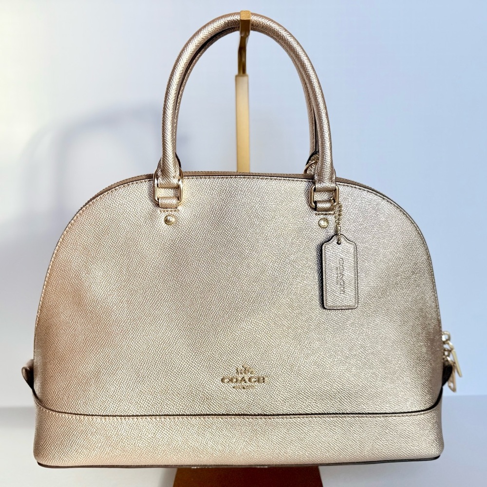 COACH METALLIC GOLD CROSSGRAIN LEATHER SIERRA
DOME SATCHEL BAG